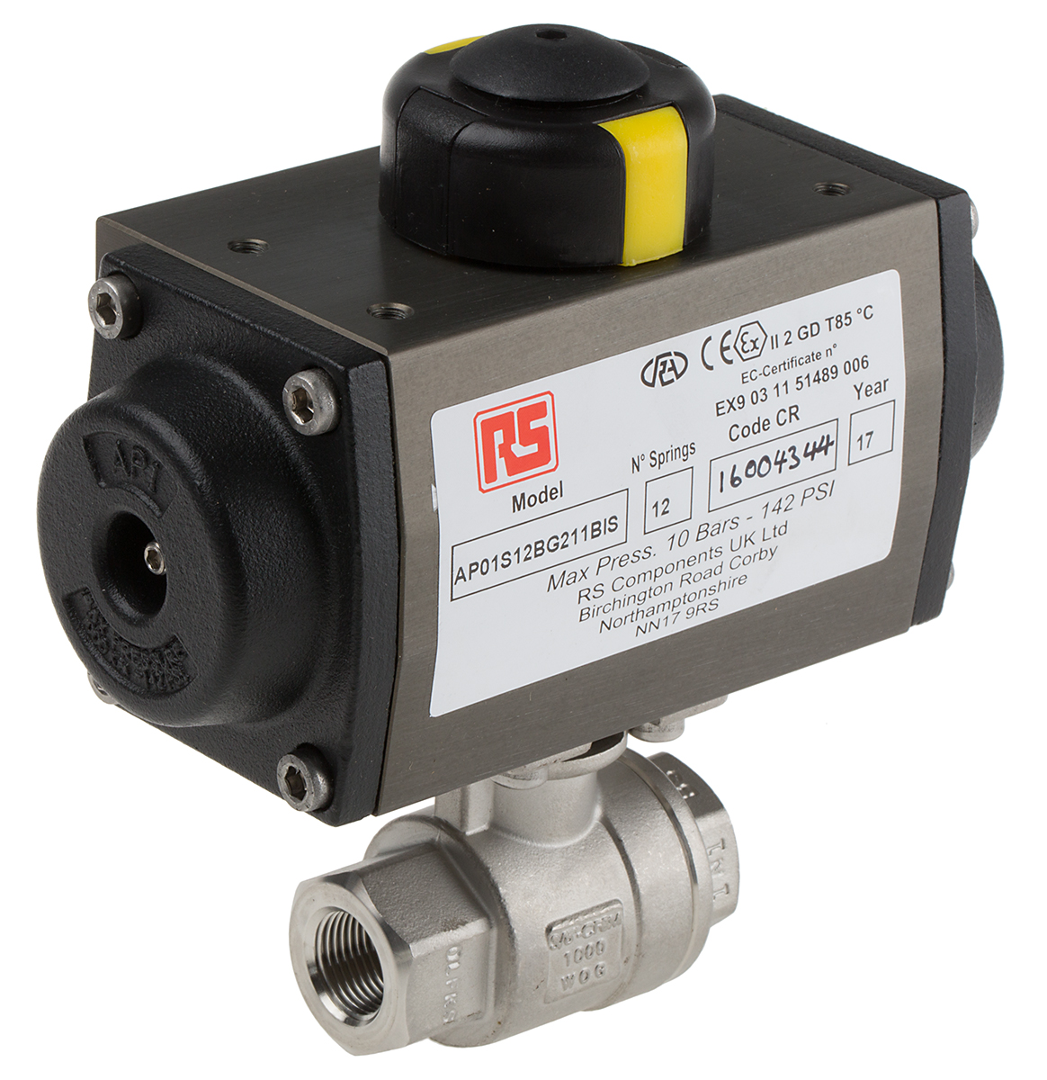 RS PRO Ball type Pneumatic Actuated Valve, BSP 3/8in, 1000 psi