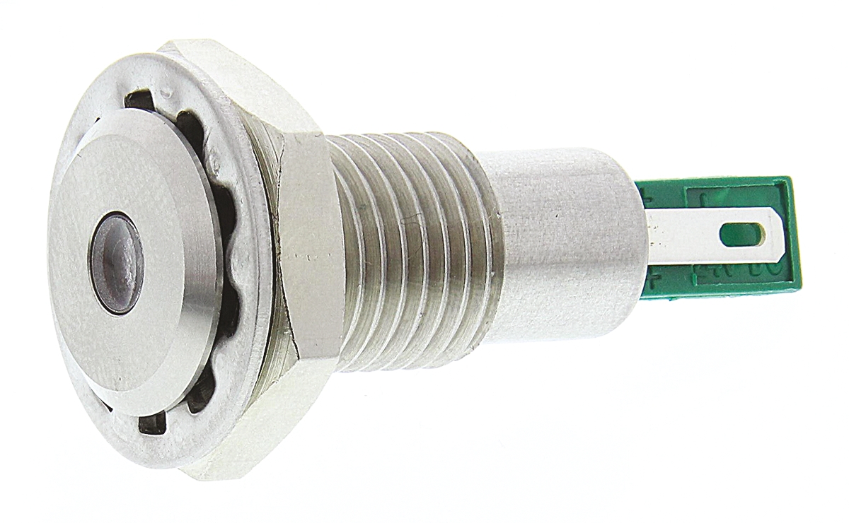 Bulgin Green Panel Mount Indicator, 24V dc, 12.2mm Mounting Hole Size, Solder Tab Termination, IP67