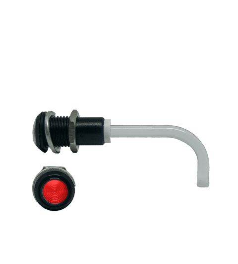 RHD-0700-3000-F9PZR67PR Bivar, Panel Mount Right Angle LED Light Pipe, Red Round Lens