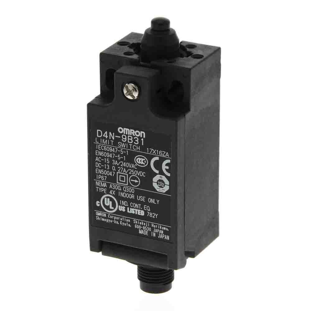 Omron D4N Series Plunger Limit Switch, 2NC/1NO, IP67, DPST, Metal Housing, 240V ac Max, 10A Max