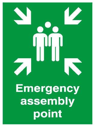 Plastic Fire Safety Sign, Emergency assembly point With English Text Self-Adhesive
