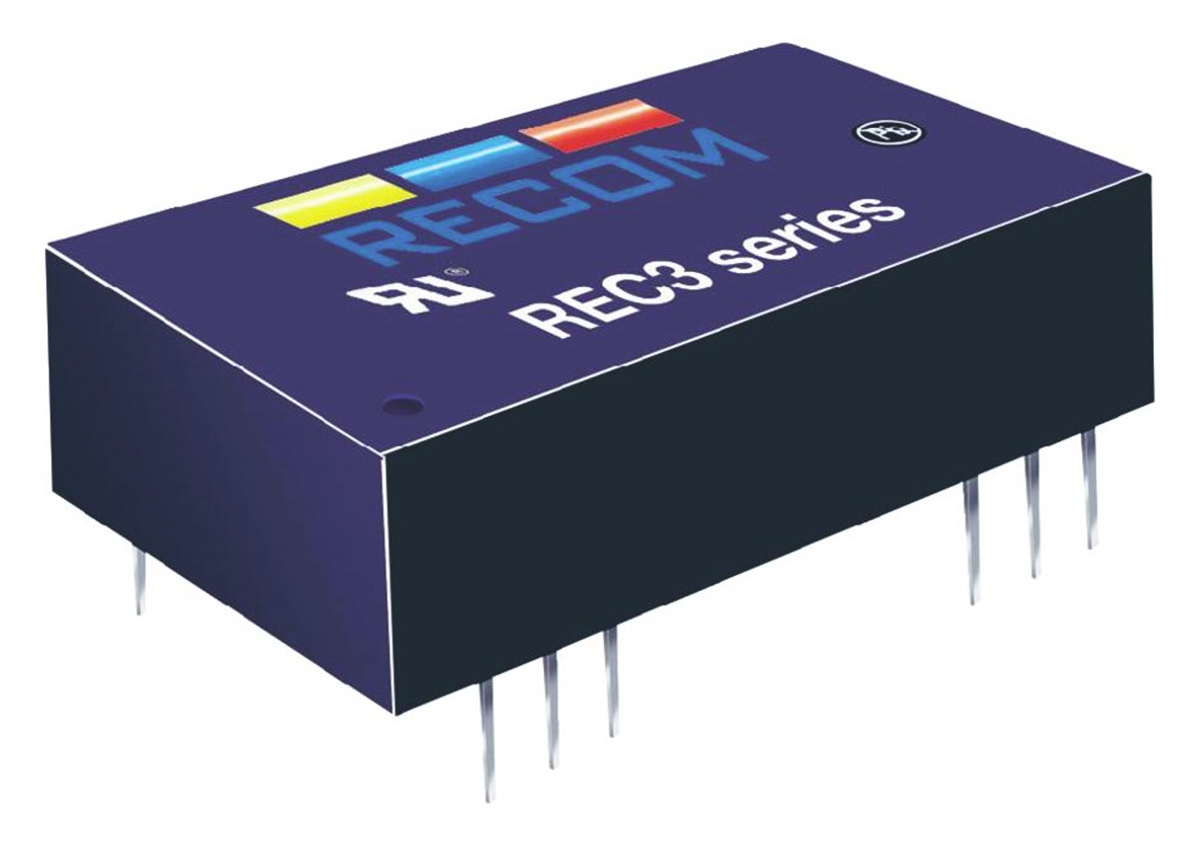 Recom REC3 DC-DC Converter, ±15V dc/ ±100mA Output, 18 → 36 V dc Input, 3W, Through Hole, +80°C Max Temp -40°C