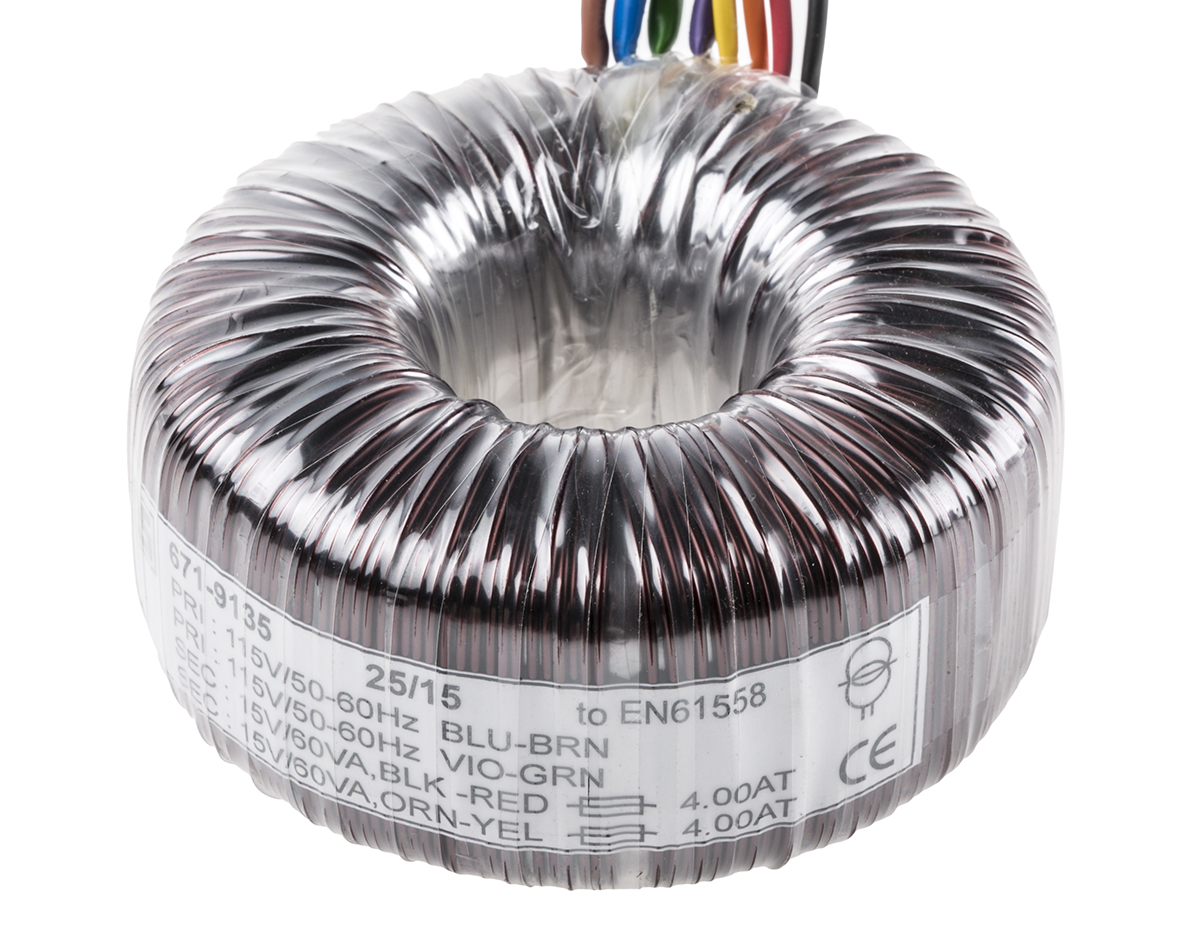 RS PRO 115 V ac, 230 V ac, 2 x 15V ac Toroidal Transformer, 120VA 2 Output