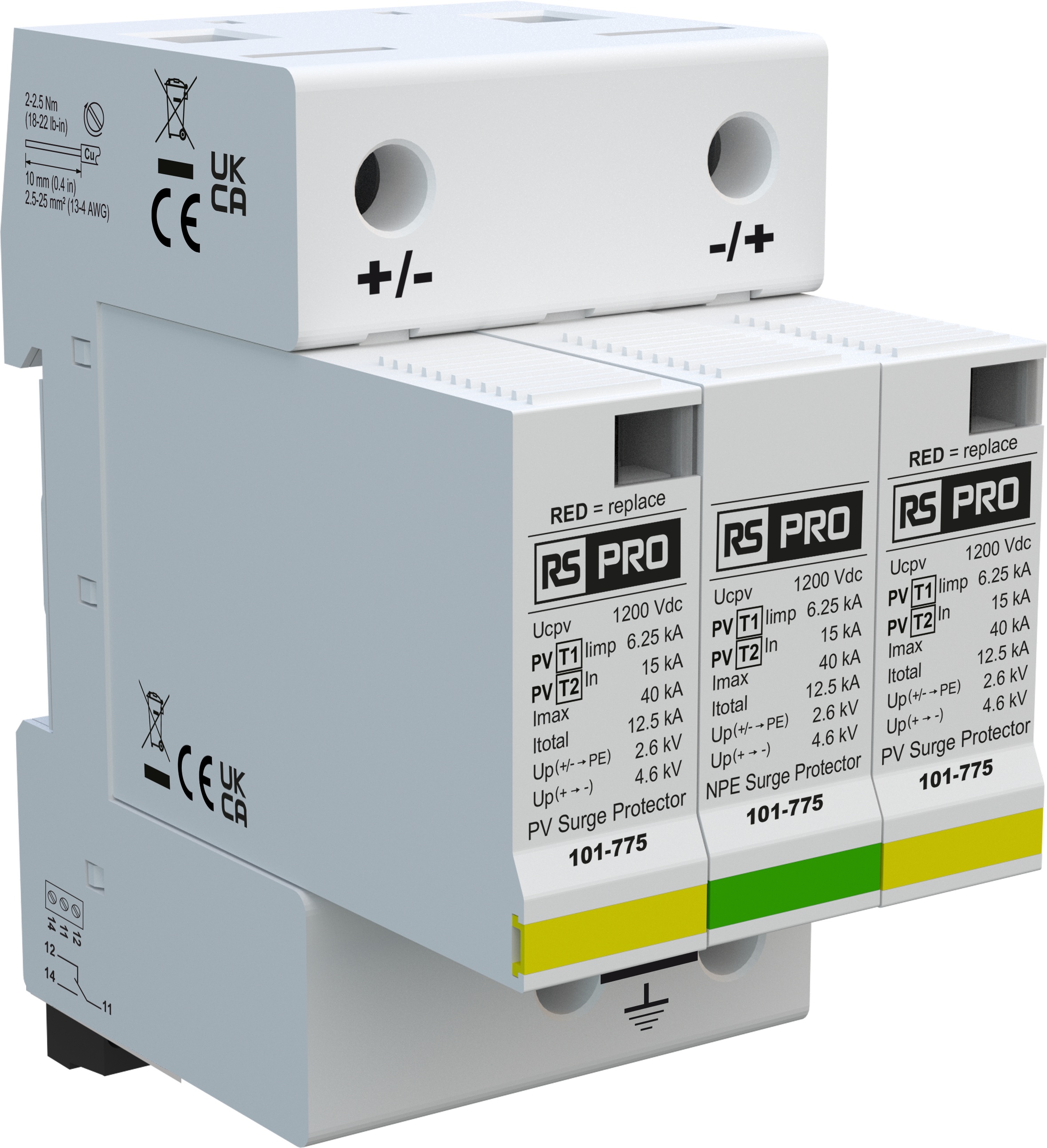 RS PRO Industrial Surge Protector, 40kA, 4.6kV, DIN Rail Mount