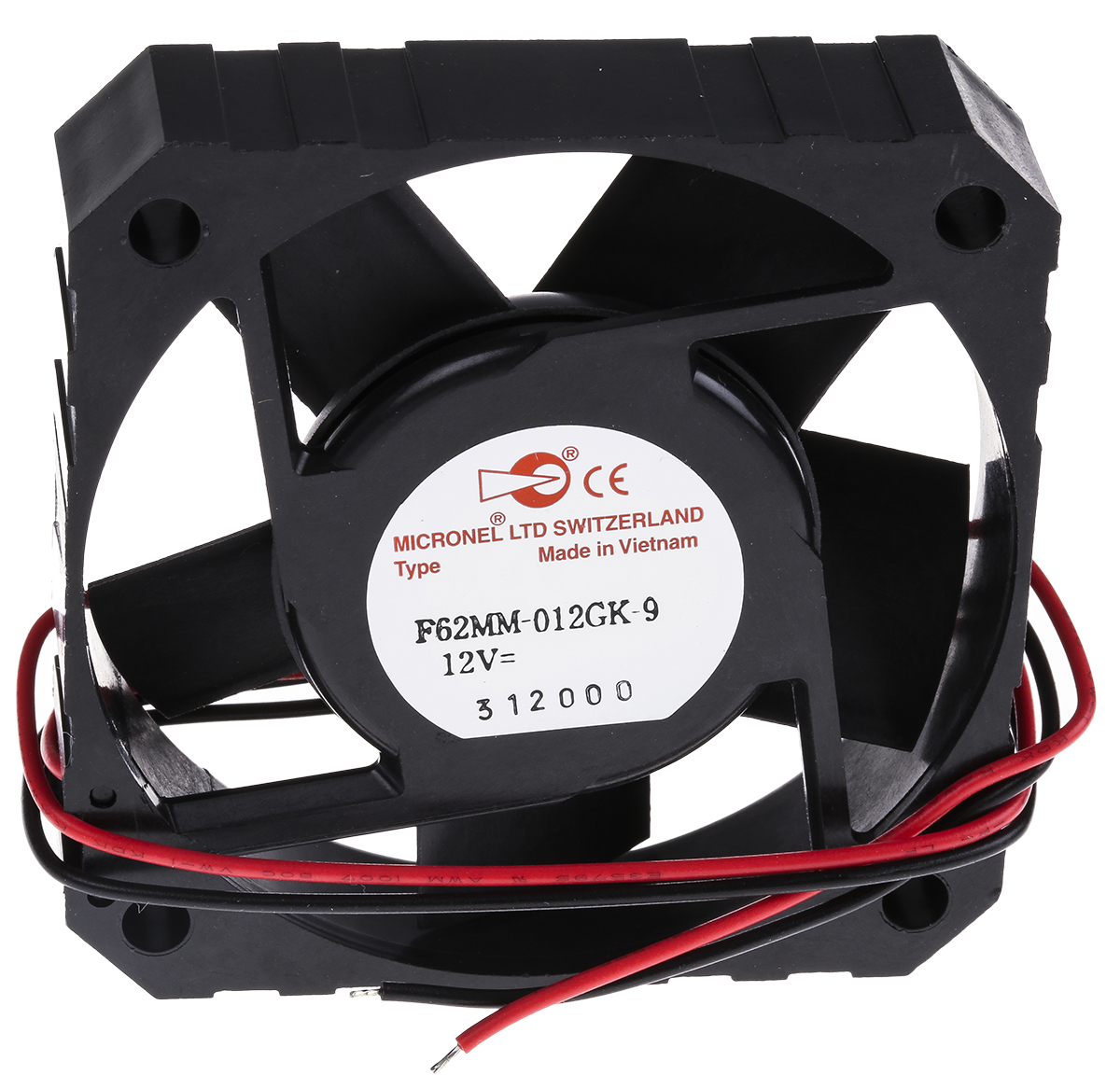 Micronel F62MM-9 Series Axial Fan, 12 V dc, DC Operation, 22m³/h, 1.08W, 90mA Max, 62 x 62 x 15mm