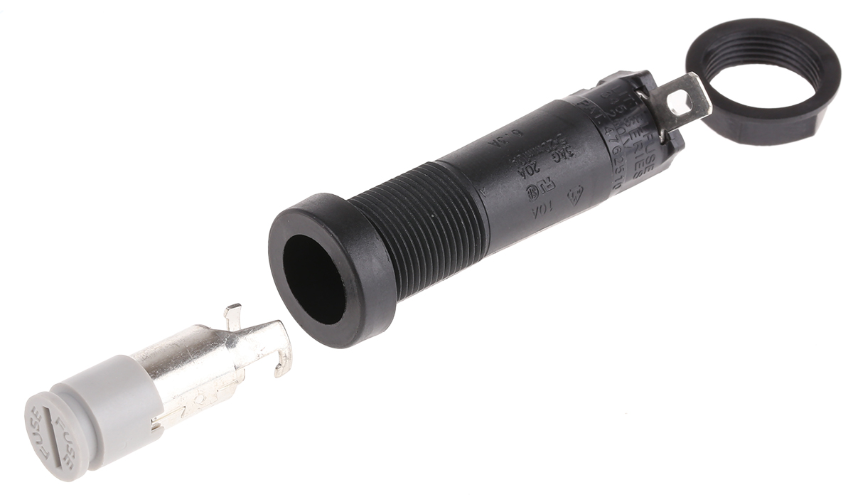 Littelfuse 20A Panel Mount Fuse Holder for 6.3 x 32mm Fuse, 1P, 250V ac