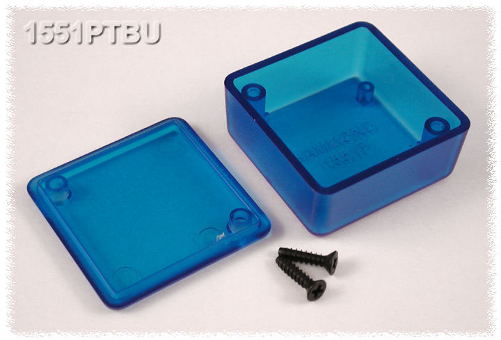 Hammond 1551 Series Translucent Blue ABS Enclosure, IP54, Flanged, Translucent Blue Lid, 40 x 40 x 20mm