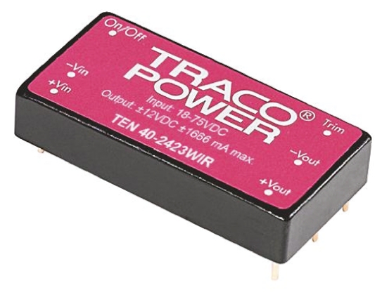 TRACOPOWER TEN 40WIR DC-DC Converter, 24V dc/ 1.67A Output, 18 → 75 V dc Input, 40W, Through Hole, +85°C Max