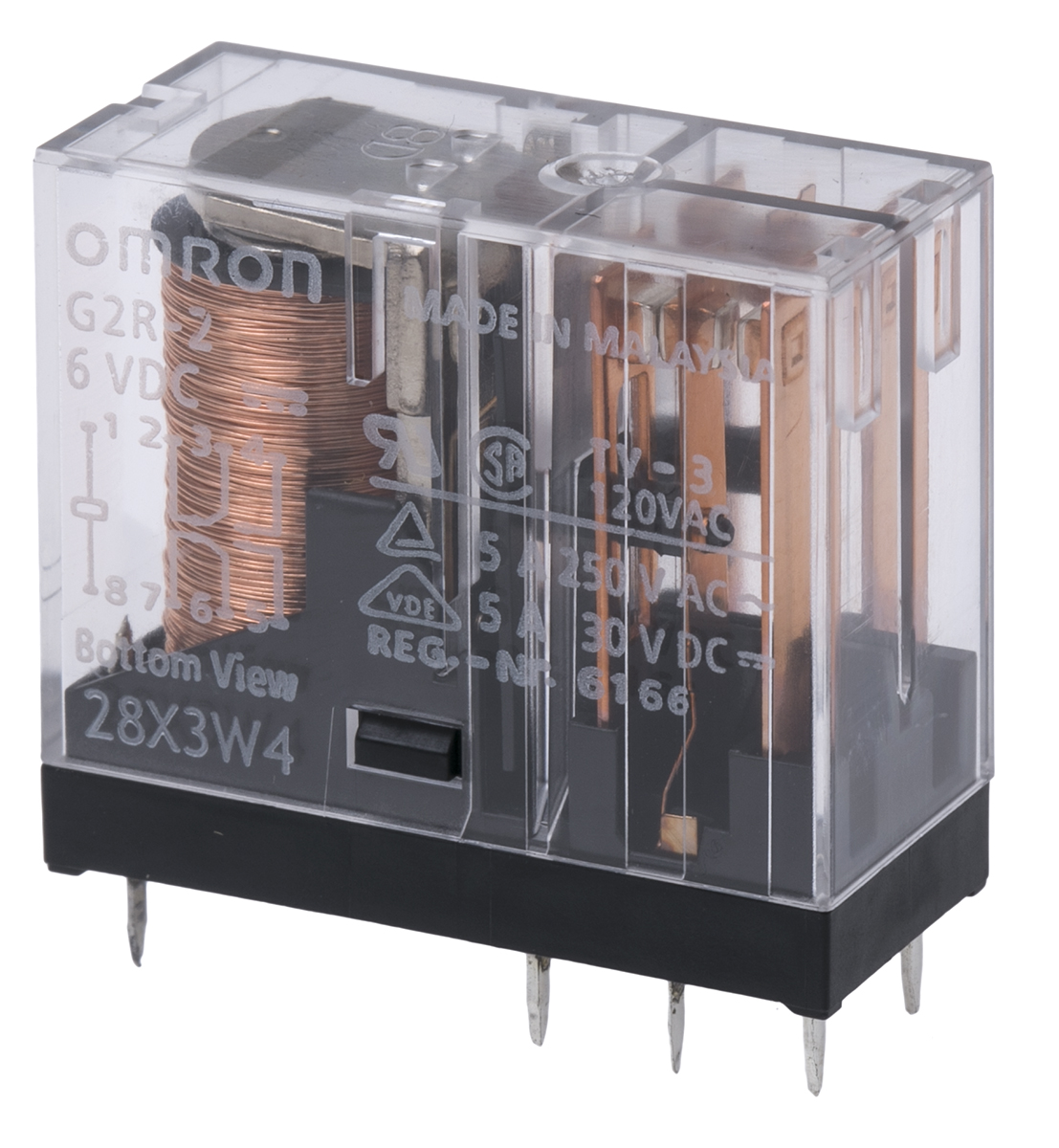 Omron PCB Mount Power Relay, 6V dc Coil, 5A Switching Current, DPDT