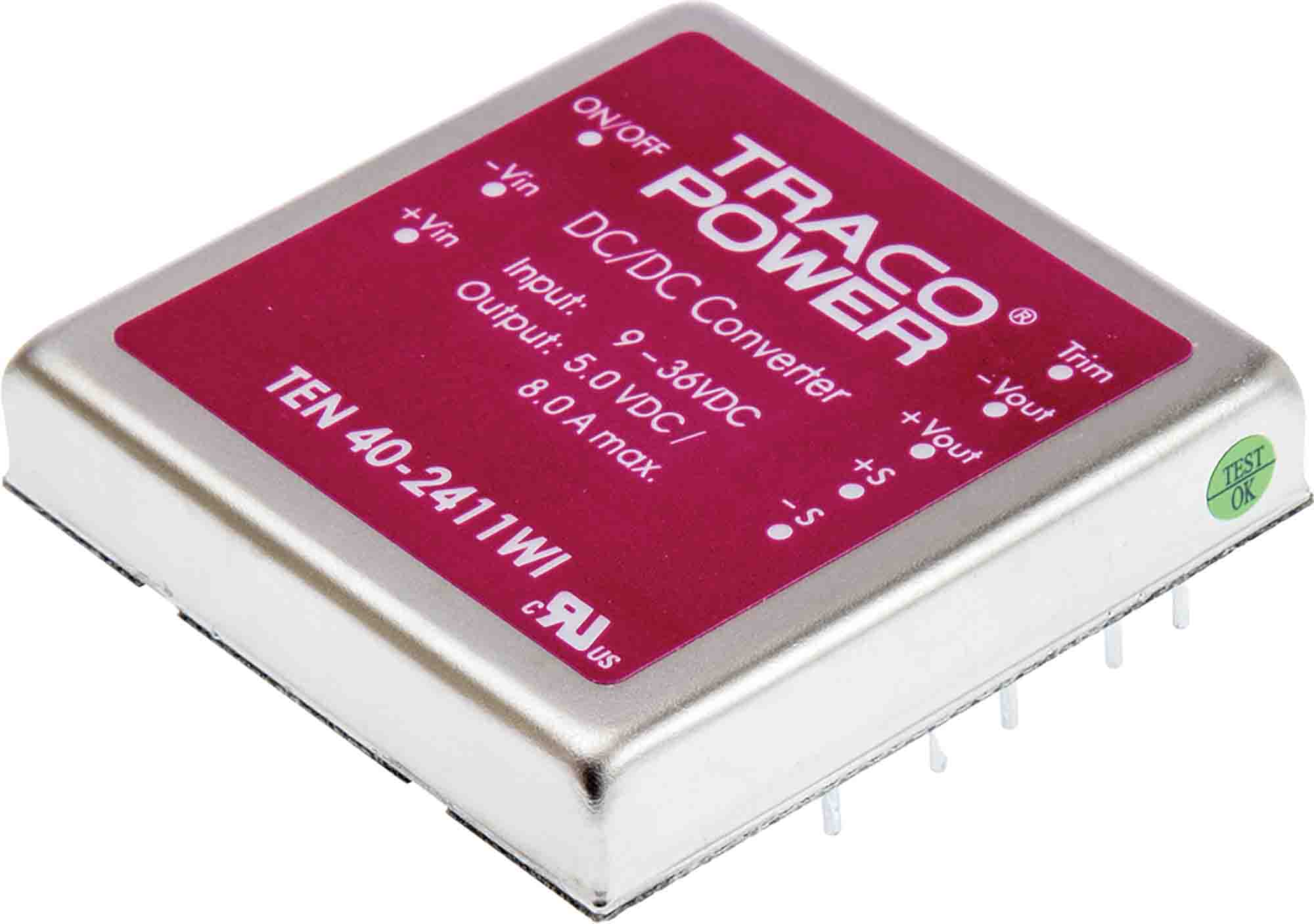 TRACOPOWER TEN 40WI DC-DC Converter, 5V dc/ 8A Output, 9 → 36 V dc Input, 40W, Through Hole, +85°C Max Temp