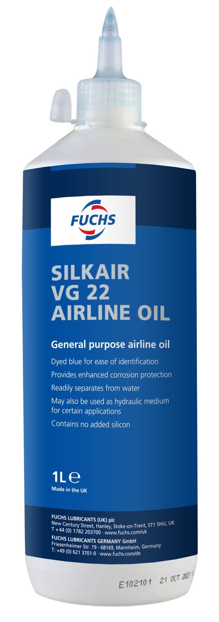 Fuchs 1 L Silkare Lubricant and Airline Lubricant for Airlines, Compressors, Hydraulics