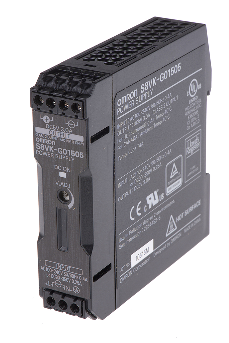 Omron S8VK-G Switched Mode DIN Rail Power Supply, 100 → 240 V ac / 90 → 350V dc ac, dc Input, 5V dc dc