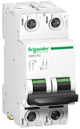 Schneider Electric Acti 9 C60H-DC MCB, 2P, 16A Curve C, 500V DC