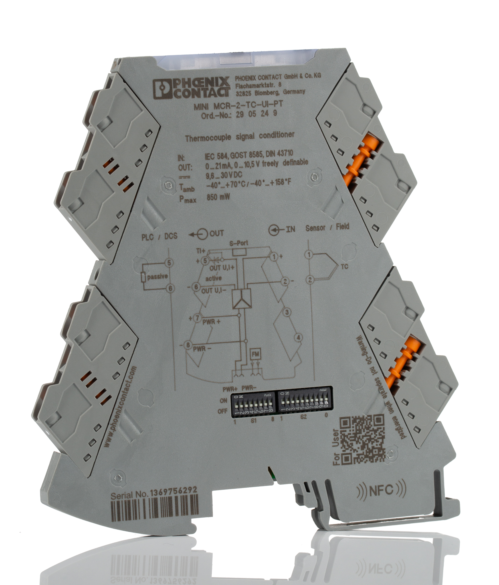 Phoenix Contact MINI MCR Series Signal Conditioner, Thermocouple Input, Current, Voltage Output, 9.6 → 30V dc