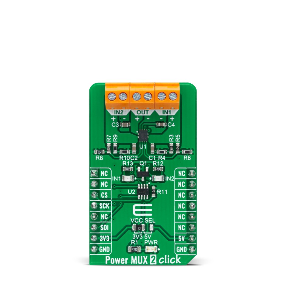 MikroElektronika Power MUX 2 Click Power Distribution Switch for TPS2120 for mikroBUS Socket
