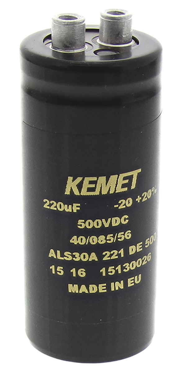 KEMET 220μF Aluminium Electrolytic Capacitor 500V dc, Screw Terminal - ALS30A221DE500