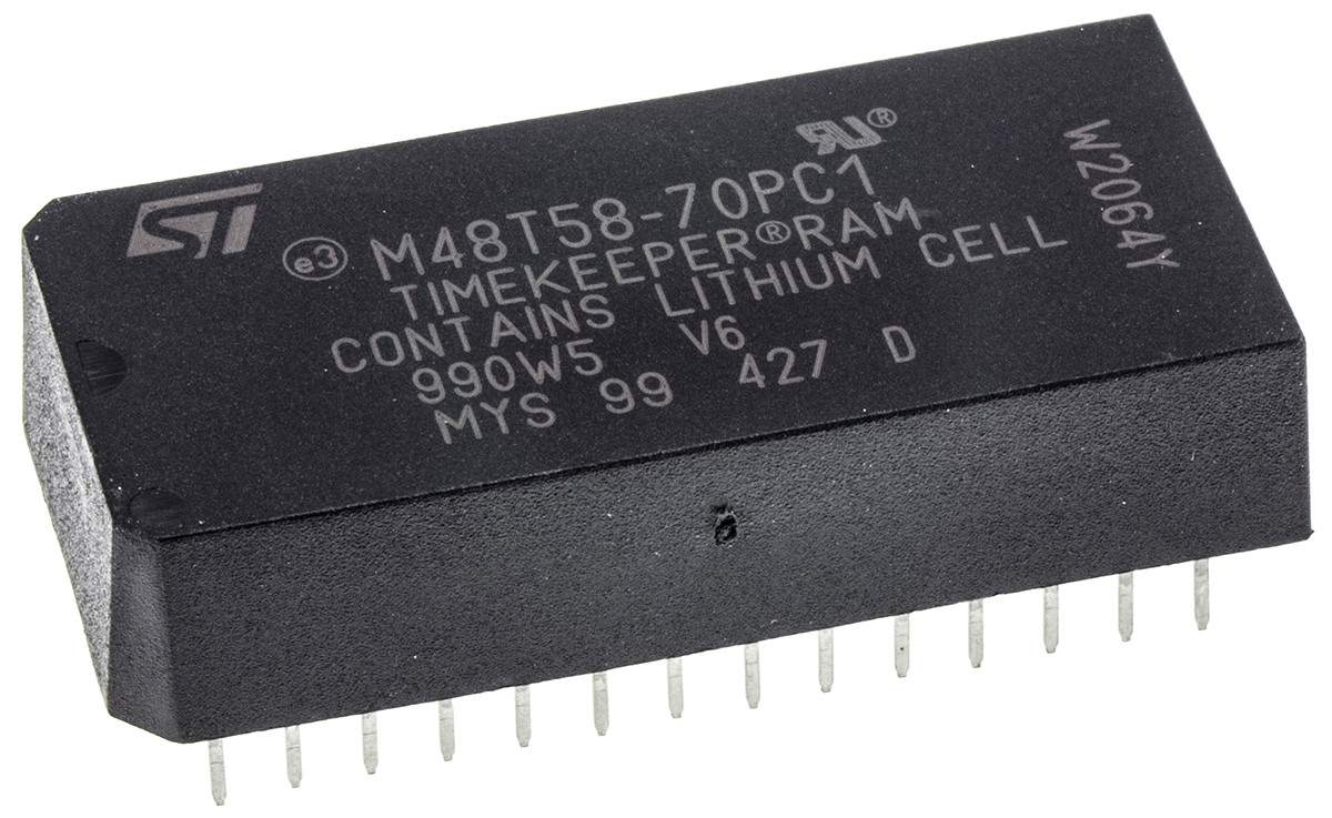 STMicroelectronics M48T58-70PC1, Real Time Clock (RTC), 8192B RAM Parallel, 28-Pin PCDIP