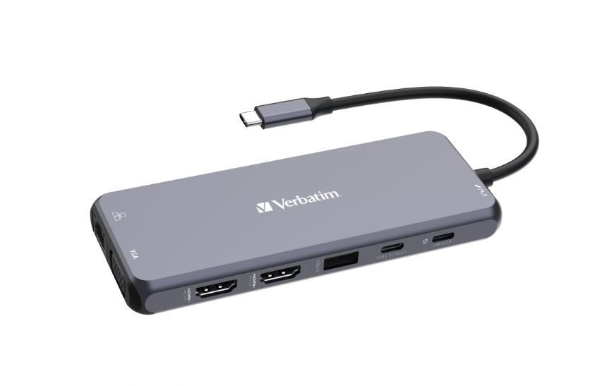 Verbatim 8 Port USB 2.0, USB 3.0 USB A, USB C  Hub, USB Bus Powered, 140 x 55.4 x 15mm