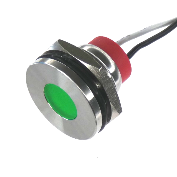 CML Innovative Technologies PL19SL Series Green Panel LED, 110V, 19mm Mounting Hole Size, Lead Wires Termination, IP67