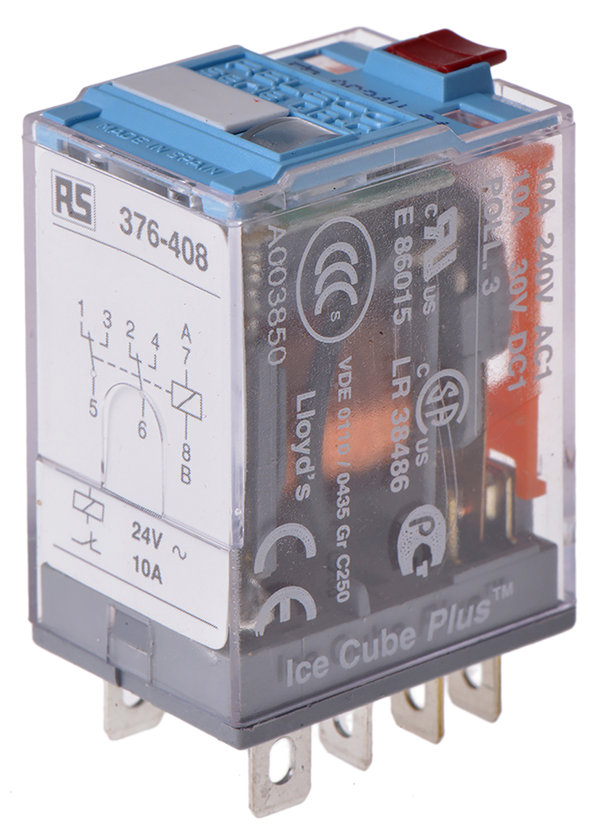 Releco Plug In Power Relay, 24V ac Coil, 10A Switching Current, DPDT