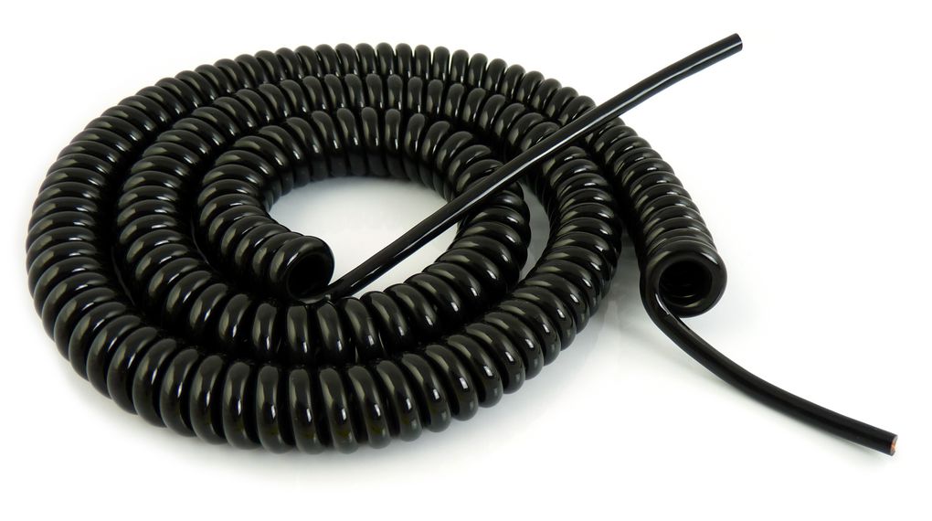 TBS de Buck B.V. Spiral Cable 0.75 mm² 2 Core Power Cable, Black Polyurethane PUR, 2.8m