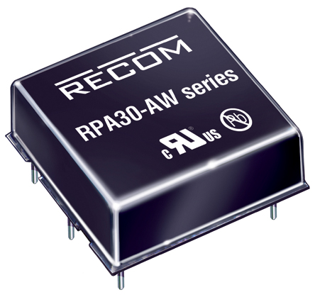 Recom RPA30-AW DC-DC Converter, 5V dc/ 6A Output, 9 → 36 V dc Input, 30W, Through Hole, +73°C Max Temp -40°C Min