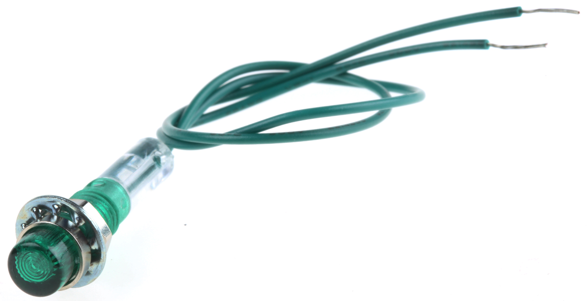 CAMDENBOSS Green Panel Mount Indicator, 28V, 6.4mm Mounting Hole Size, Lead Wires Termination