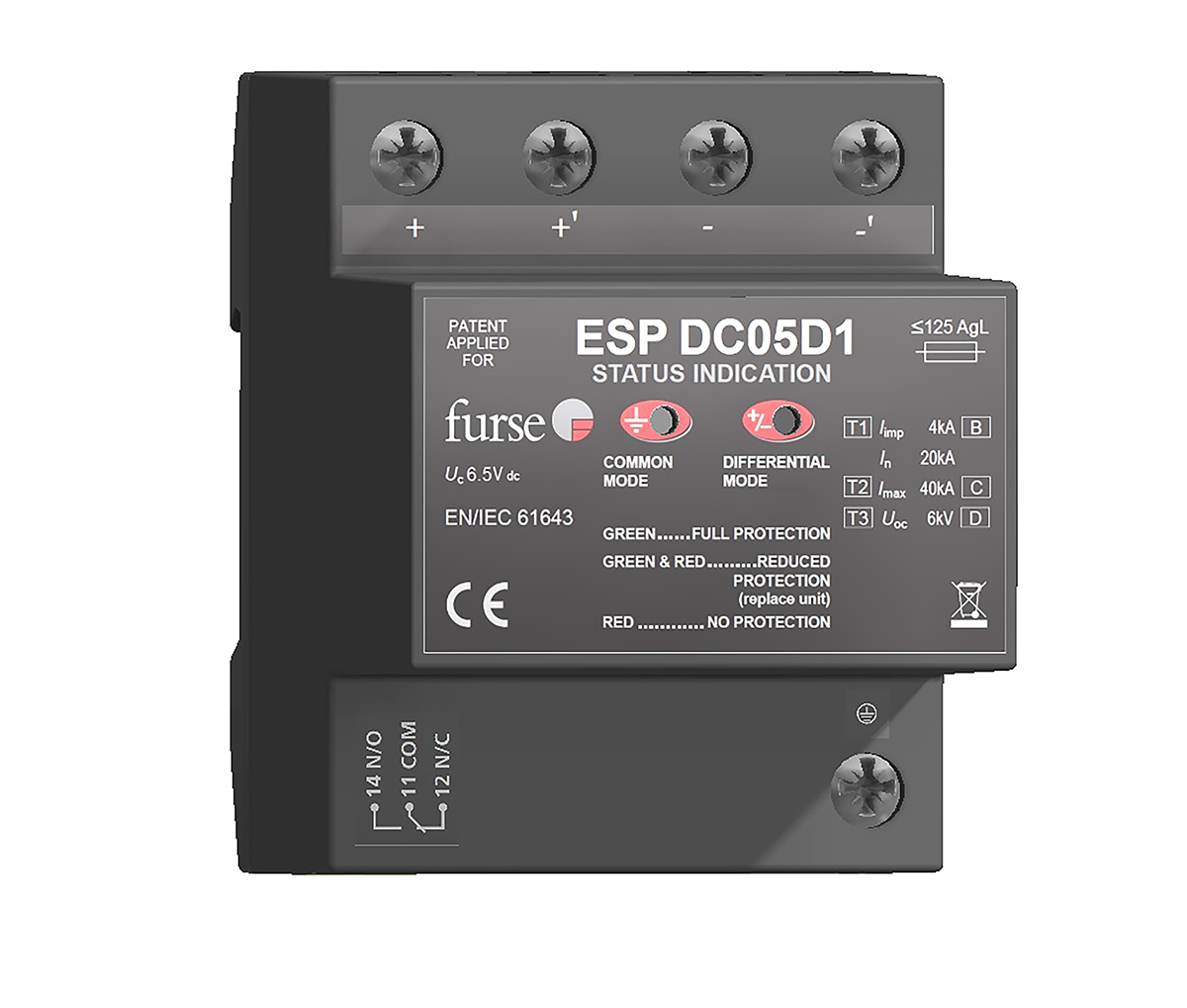 WJ Furse, ESP-DCD1 Surge Suppressor Unit 5 V dc Maximum Voltage Rating Mains Protector