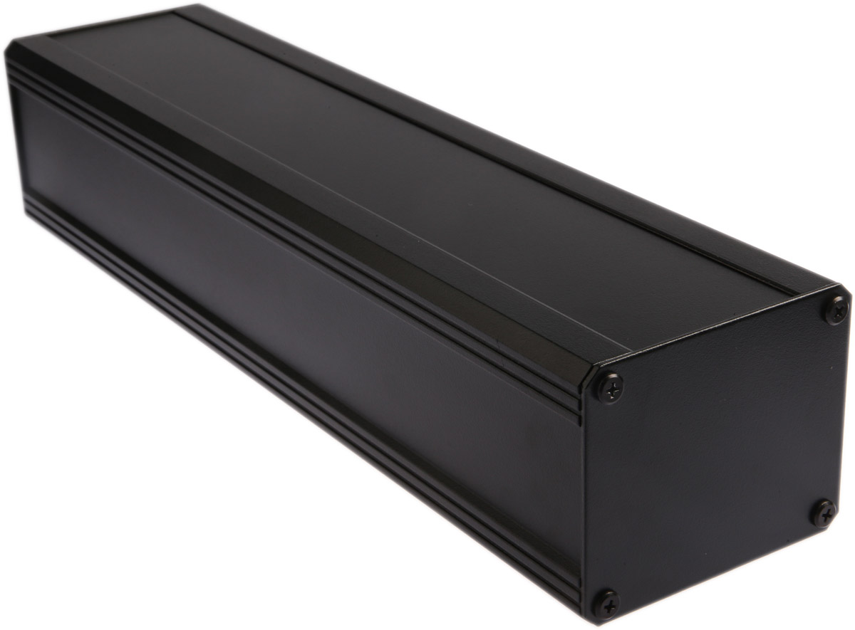 RS PRO Black Extruded Aluminium Heat Sink Case, IP40, Black Lid, 400 x 100 x 86mm