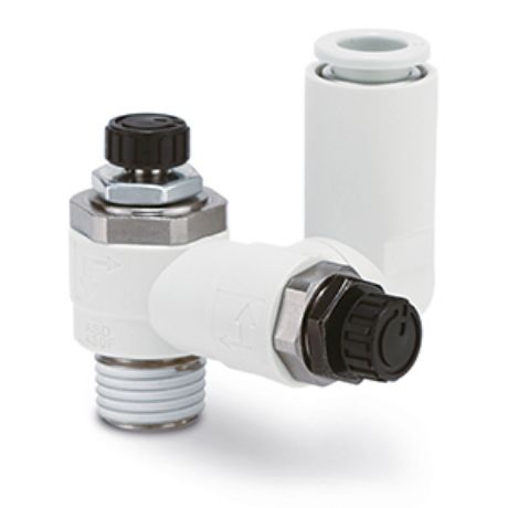 SMC ASD-FM Series Threaded Flow Regulator, R 1/8 Inlet Port, 1/4in Tube Inlet Port x R 1/8 Outlet Port x 6mm Tube