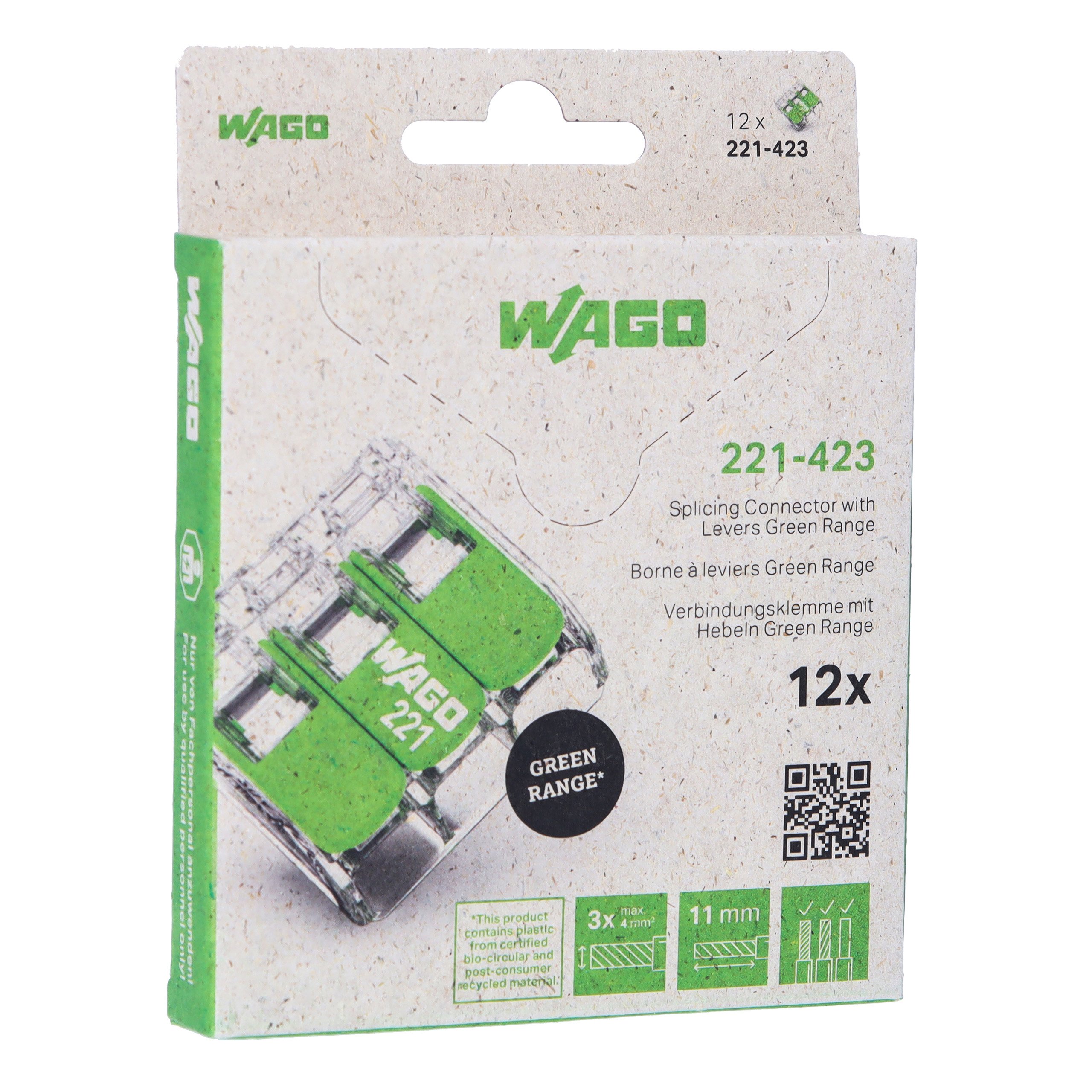 WAGO, 221 Wire Splice Splice Connector, Clear Insulation 4 mm²