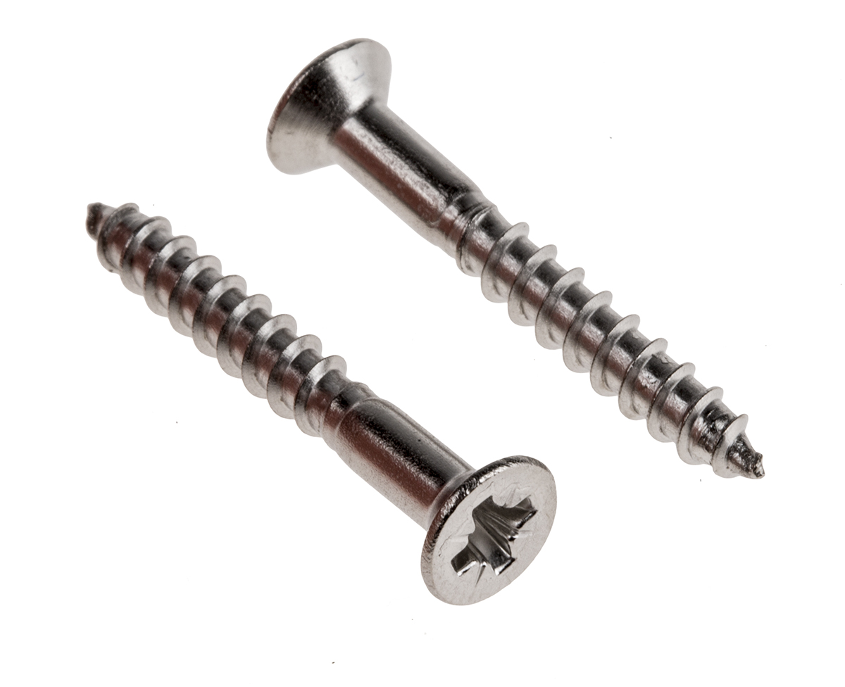RS PRO Pozidriv Countersunk Stainless Steel Wood Screw, A2 304, 4mm Thread, 30mm Length