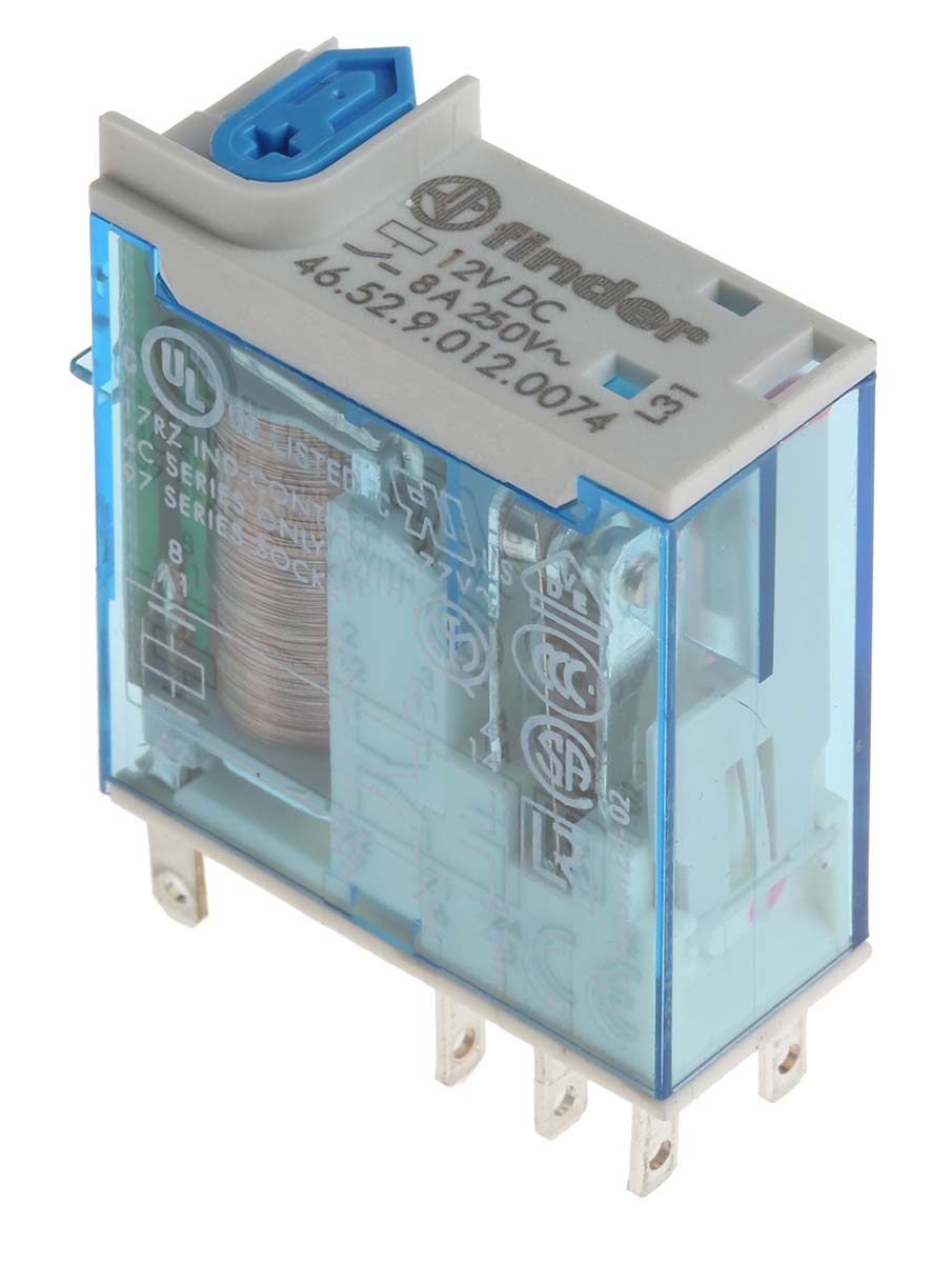 Finder PCB Mount Power Relay, 12V dc Coil, 8A Switching Current, DPDT