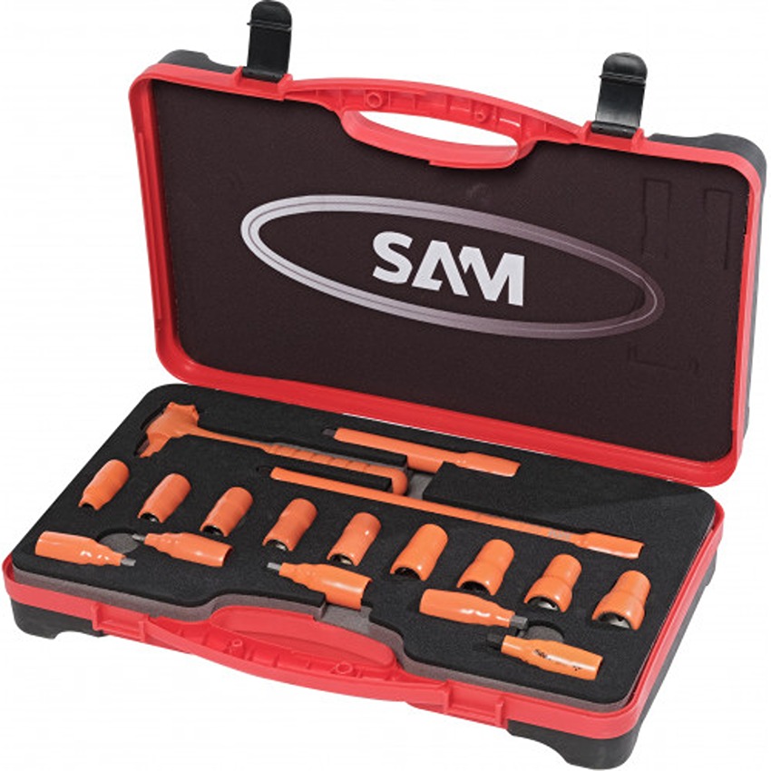 SAM 17-Piece Metric 3/8 in Insulated Bit Socket Set with Ratchet, VDE/1000V