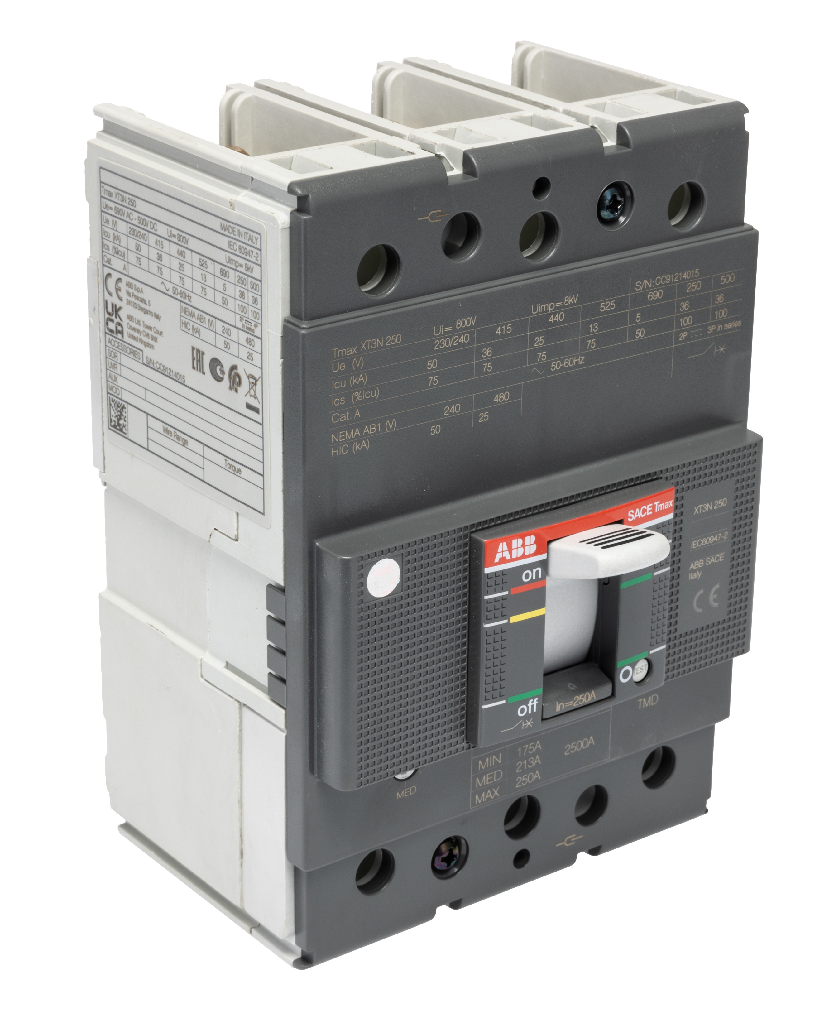 ABB, Protecta MCCB 3P 250A, Breaking Capacity 36 kA, DIN Rail Mount
