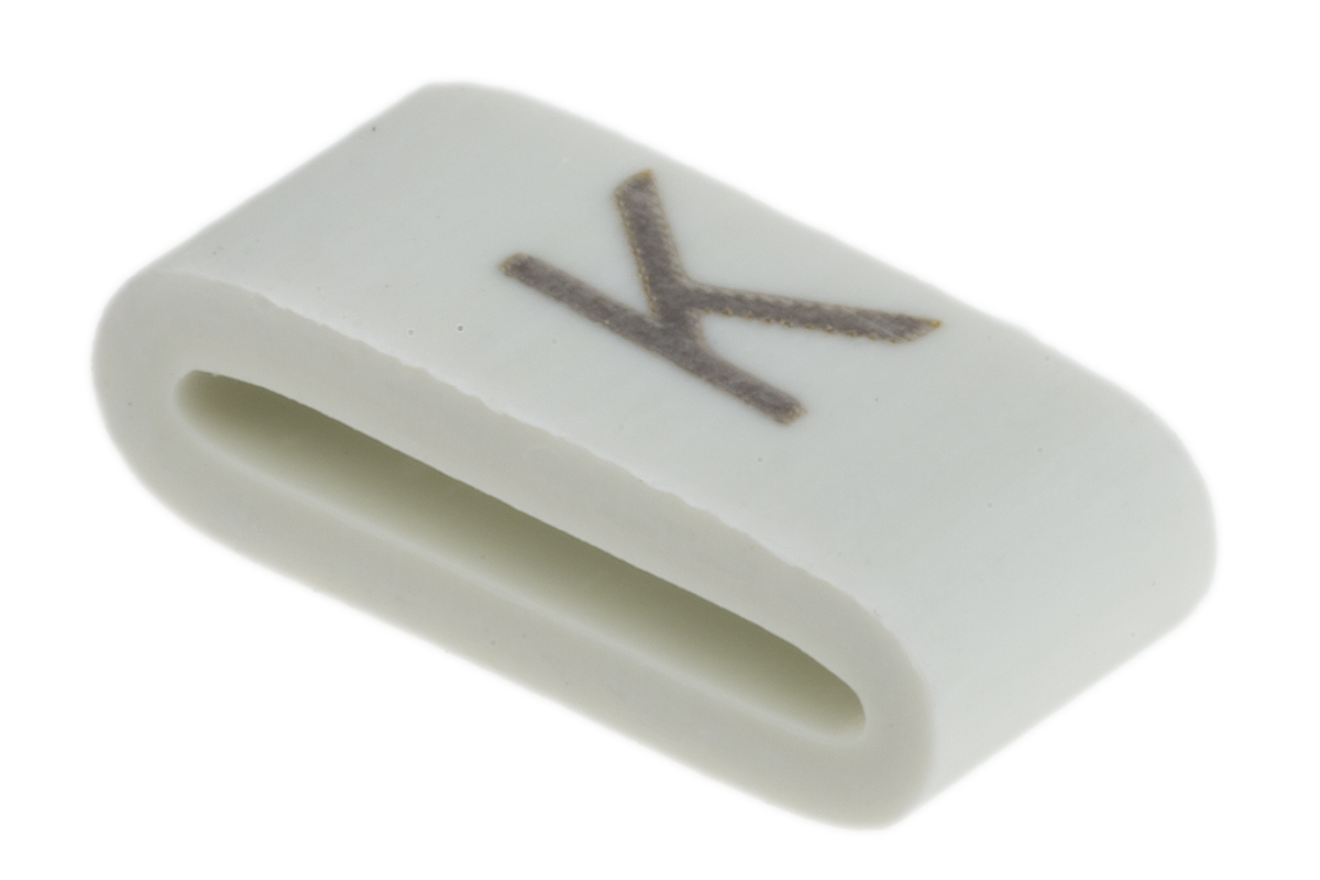 HellermannTyton HODS85 Slide On Cable Markers, Black on White, Pre-printed "K", 1.8 → 6.3mm Cable, 531-07871