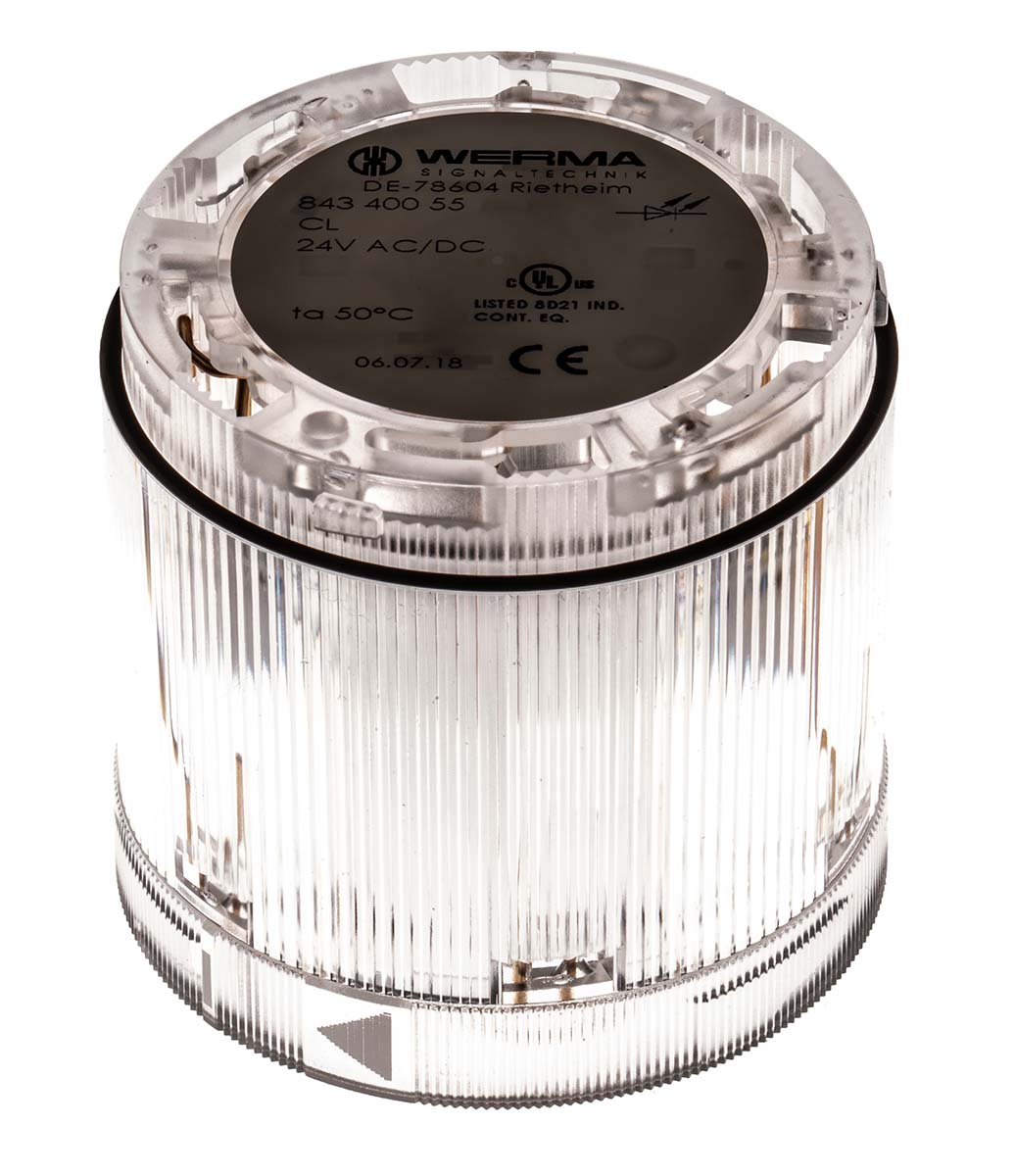 Werma KombiSIGN 70 Series Clear Steady Effect Beacon Unit, 24 V, LED Bulb, AC, DC, IP54