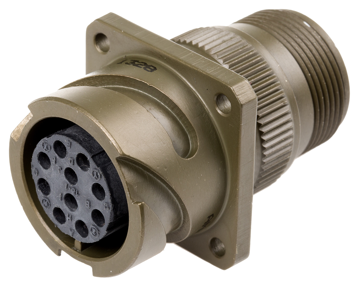 Amphenol Limited, 97B, Brass 10 Way Wall Mount MIL Spec Circular Connector Receptacle, Socket Contacts,Shell Size 18,