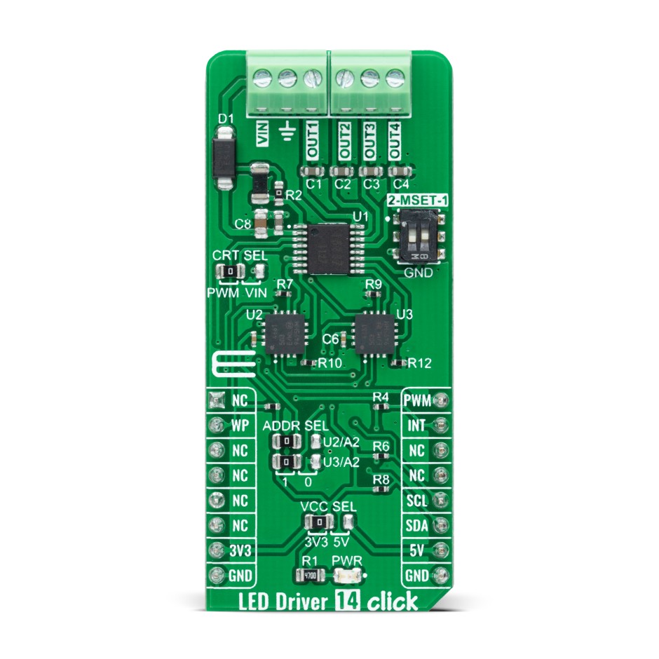 MikroElektronika MIKROE-4996, LED Driver 14 Click LED Driver Add On Board for BD18337EFV-M for mikroBUS socket