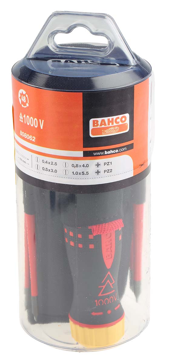 Bahco Pozidriv; Slotted Interchangeable Insulated Screwdriver Set, 7-Piece