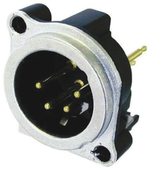 Neutrik PCB Mount XLR Connector, Male, 50 V, 4 Way, Gold Cobalt over Enickel Plating