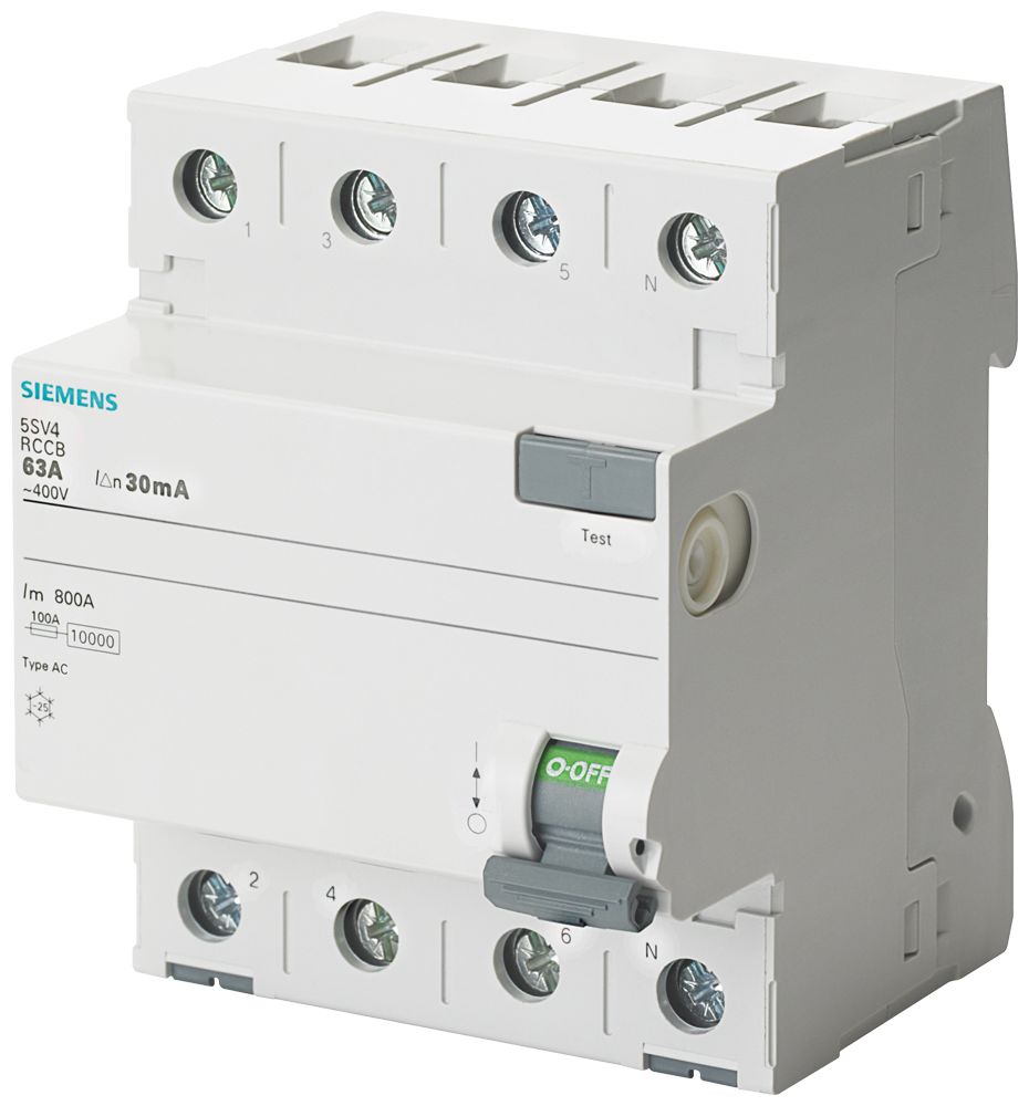 Siemens 5SV4342 RCCB, 25A, 4 Pole, 30mA, Type AC, 400V ac