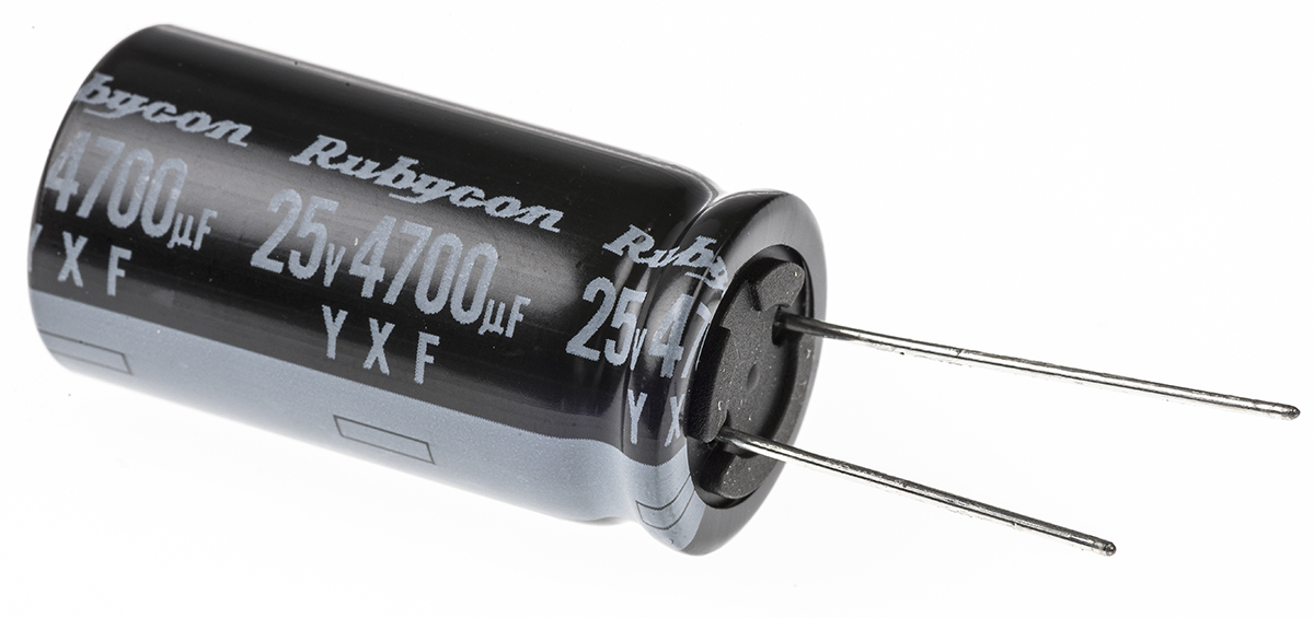 Rubycon 4700μF Aluminium Electrolytic Capacitor 25V dc, Radial, Through Hole - 25YXF4700M18X35.5
