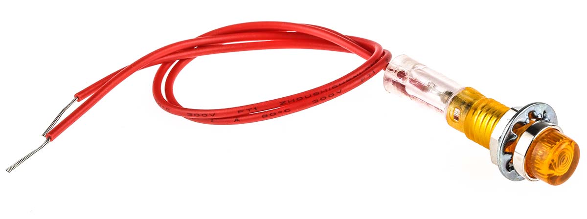 CAMDENBOSS Orange Panel Mount Indicator, 240V, 6.4mm Mounting Hole Size, Lead Wires Termination