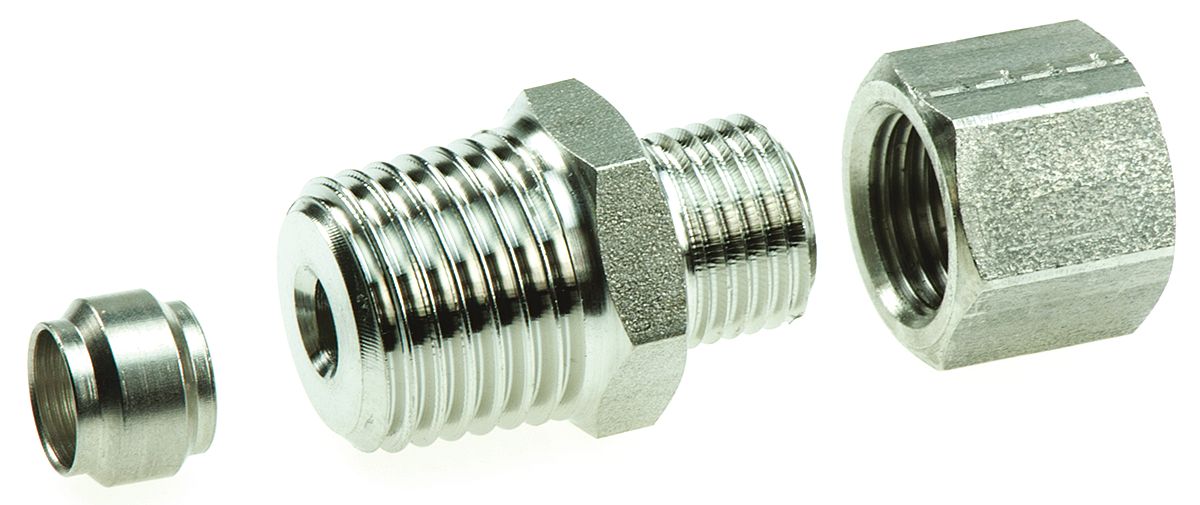 Legris Stainless Steel Pipe Fitting, Straight Hexagon Coupler, Male BSP 1/4in