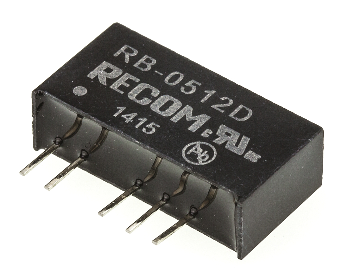Recom RB DC-DC Converter, ±12V dc/ ±42mA Output, 4.5 → 5.5 V dc Input, 1W, Through Hole, +85°C Max Temp -40°C