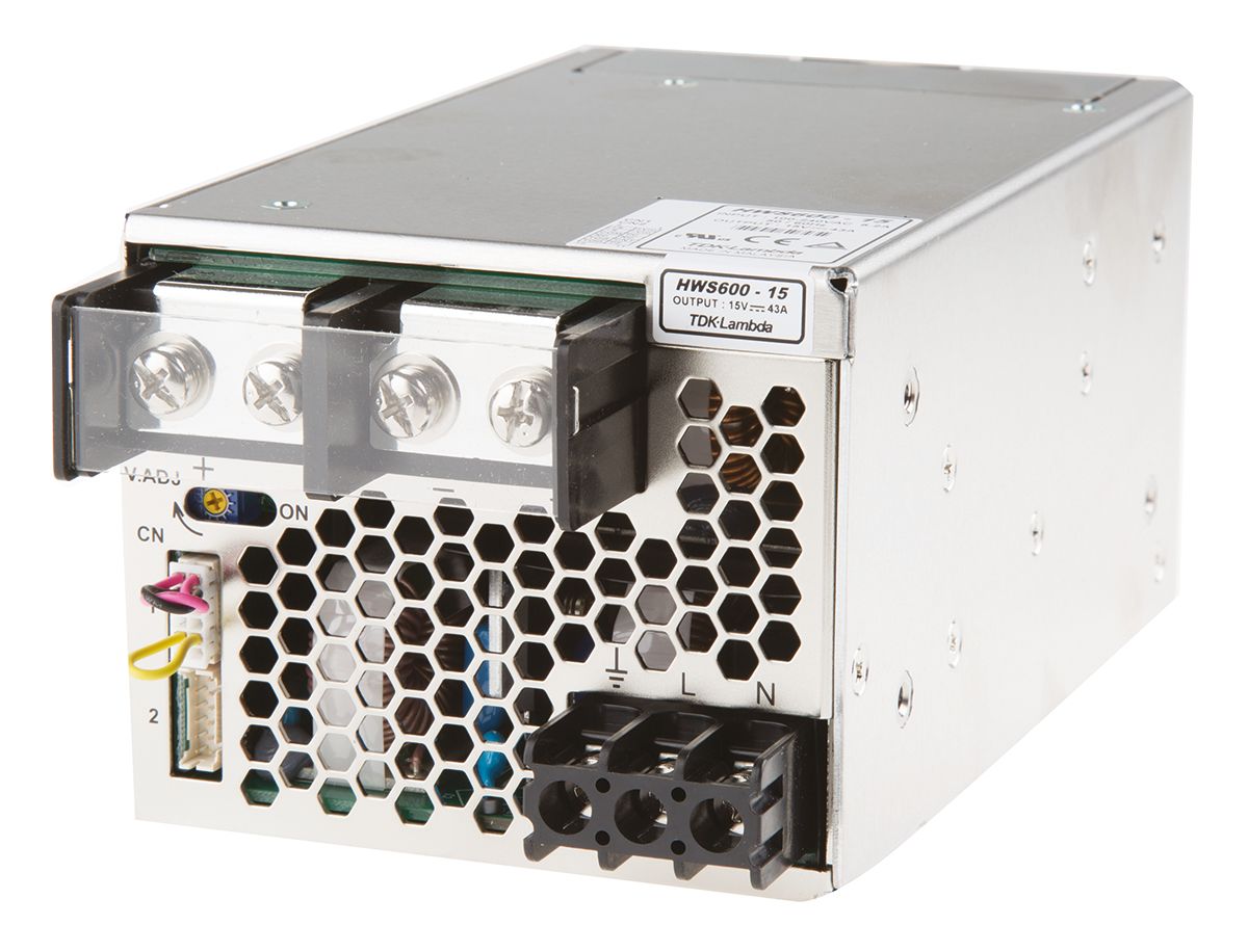 TDK-Lambda Switching Power Supply, HWS600-15, 15V dc, 43A, 645W, 1 Output, 120 → 330 V dc, 85 → 265 V ac