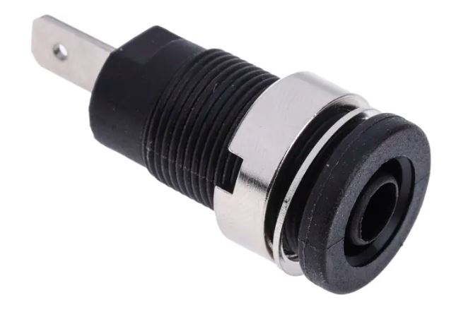 RS PRO Black Female Banana Socket, 4 mm Connector, Tab Termination, 24A, 1000V, Nickel, Tin Plating