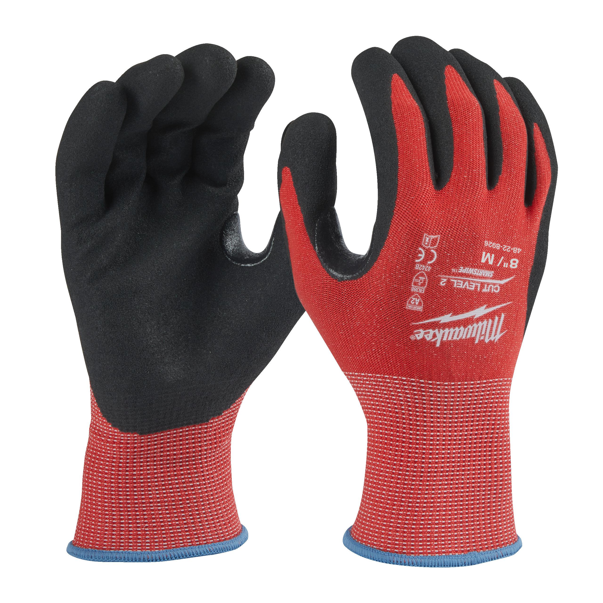 Milwaukee Cut Level Red Work Gloves, Size 8, Nitrile Coating