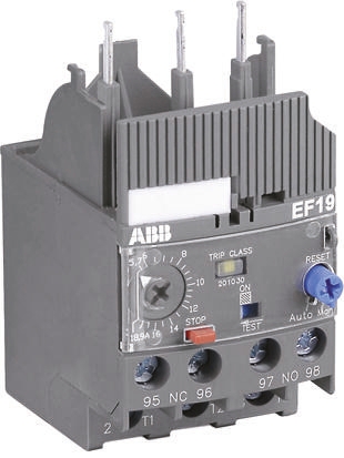 ABB EF19 Overload Relay 1NO + 1NC, 0.8 → 2.7 A F.L.C, 2.7 A Contact Rating, 0.058 W, 600 V ac, V dc, 3P, AF Range